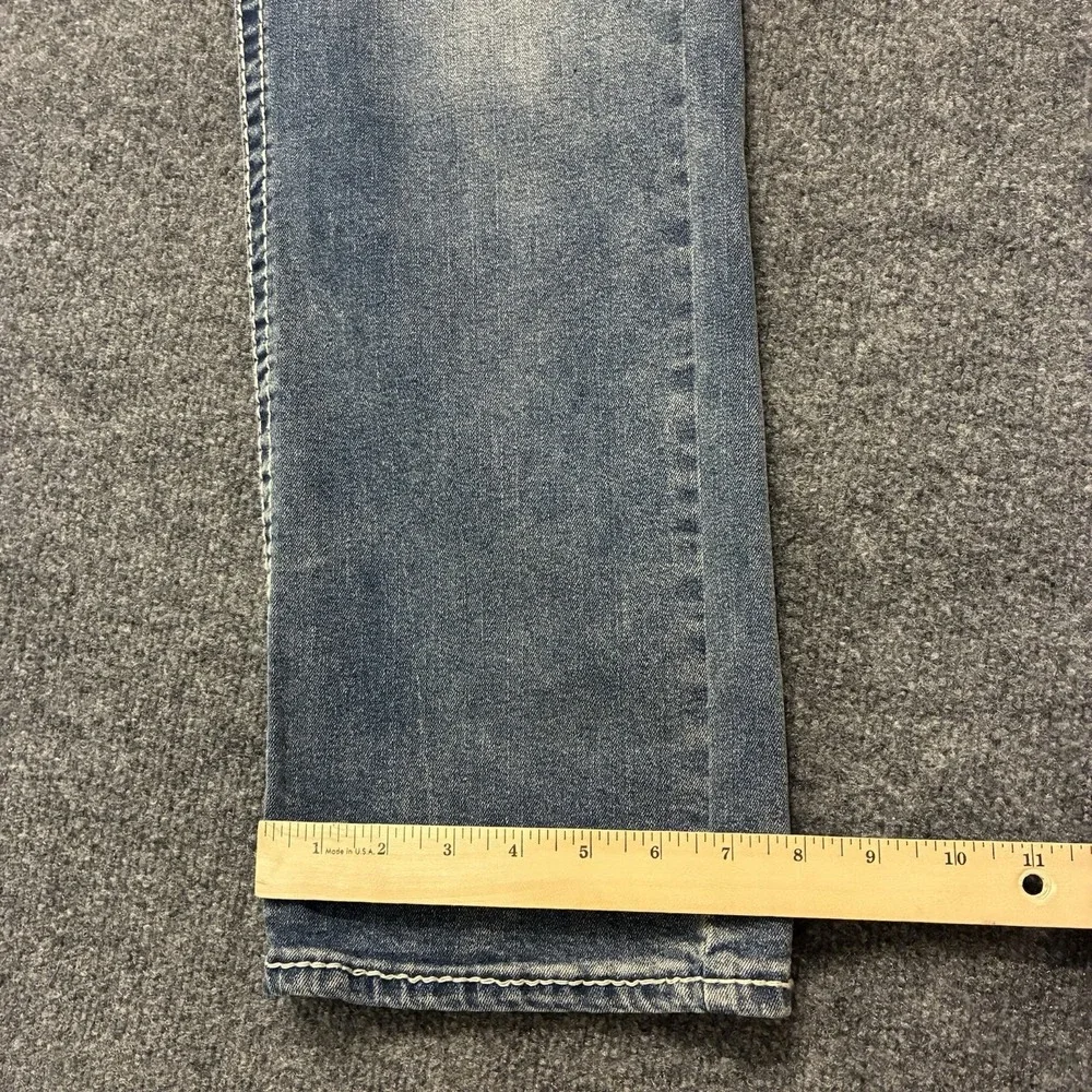True Religion Big T Flap Faded Straight Leg Jeans Mens 36x32 Thick Stitch Denim